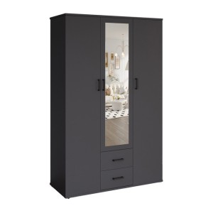 Armoire TOM – 3 portes – Coloris gris anthracite – Penderie + étagères – L120 cm – Design