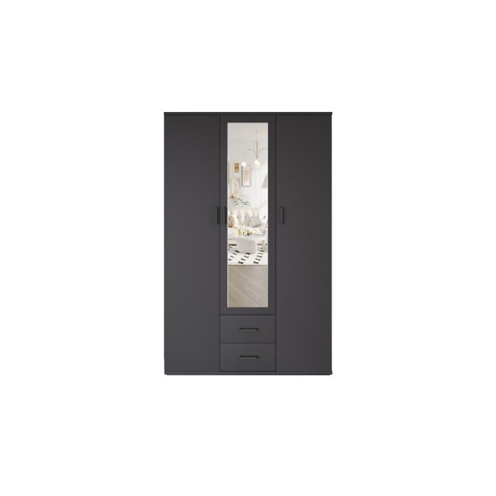 Armoire TOM – 3 portes – Coloris gris anthracite – Penderie + étagères – L120 cm – Design