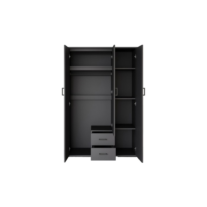 Armoire TOM – 3 portes – Coloris gris anthracite – Penderie + étagères – L120 cm – Design
