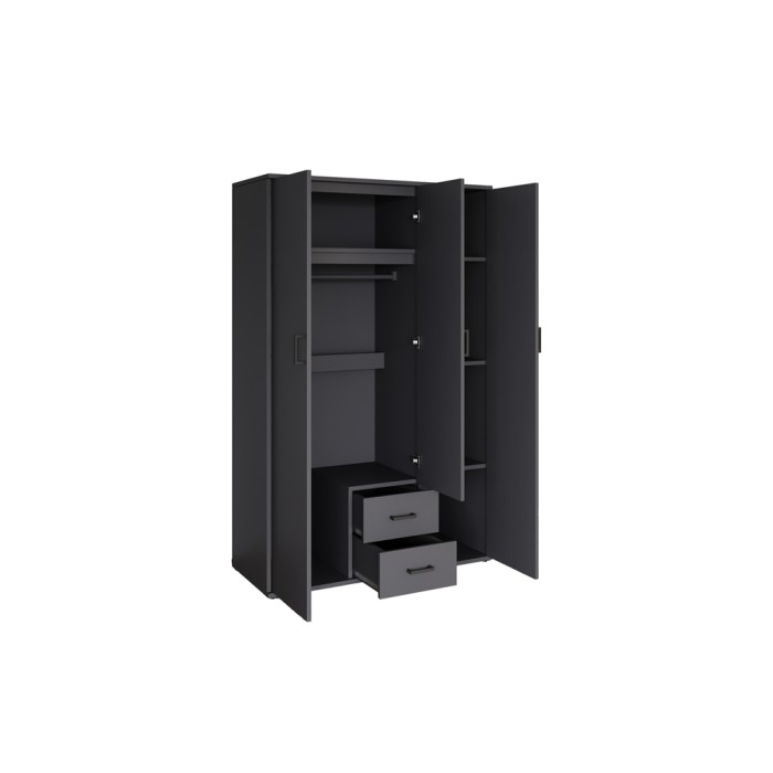 Armoire TOM – 3 portes – Coloris gris anthracite – Penderie + étagères – L120 cm – Design