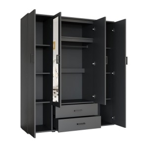 Armoire TOM – 4 portes avec miroirs – Coloris gris anthracite – L160 cm – Design moderne et grand rangement