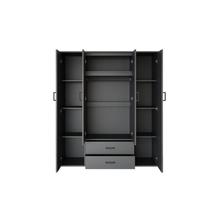 Armoire TOM – 4 portes avec miroirs – Coloris gris anthracite – L160 cm – Design moderne et grand rangement