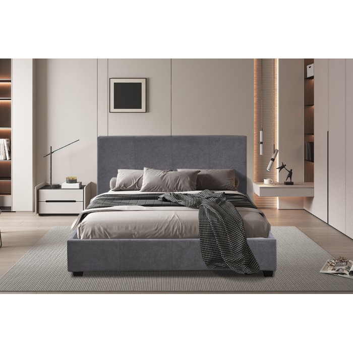 Lit double ROMA – 140x200 cm – PU gris – Sommier inclus – Design moderne – Structure MDF