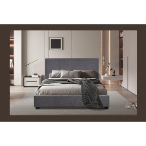 Lit double ROMA – 140x200 cm – PU gris – Sommier inclus – Design moderne – Structure MDF