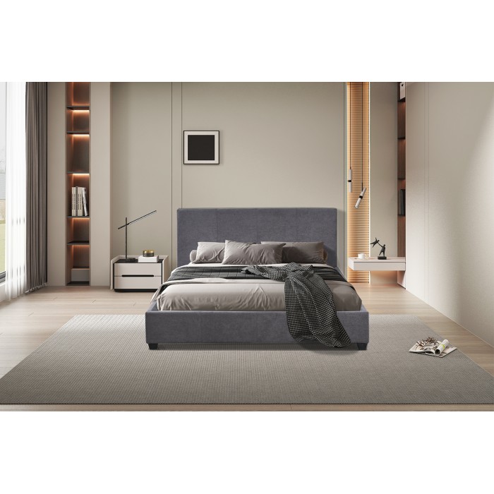 Lit double ROMA – 140x200 cm – PU gris – Sommier inclus – Design moderne – Structure MDF
