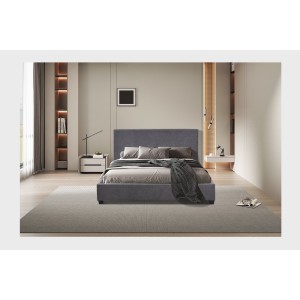 Lit double ROMA – 140x200 cm – PU gris – Sommier inclus – Design moderne – Structure MDF