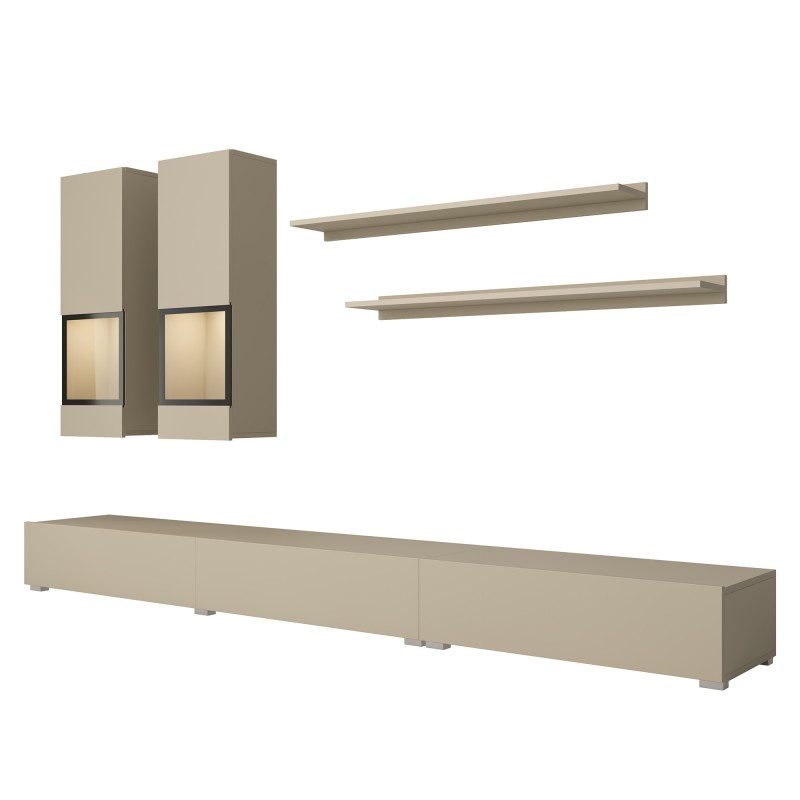 Ensemble meubles de salon RAMOS – Beige clair – LED multicolore intégrée – Style contemporain