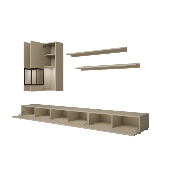 Ensemble meubles de salon RAMOS – Beige clair – LED multicolore intégrée – Style contemporain