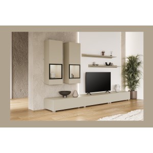 Ensemble meubles de salon RAMOS – Beige clair – LED multicolore intégrée – Style contemporain