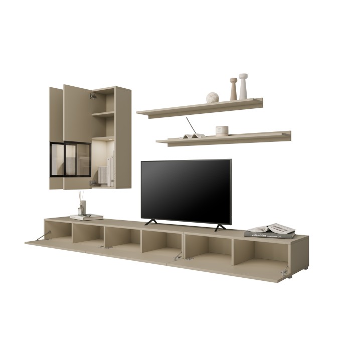 Ensemble meubles de salon RAMOS – Beige clair – LED multicolore intégrée – Style contemporain