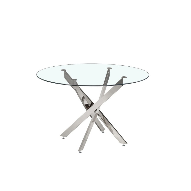 Table à manger CRISTELIA – Ronde Ø120 cm – Plateau en verre – Pieds chromés – Design élégant et moderne 