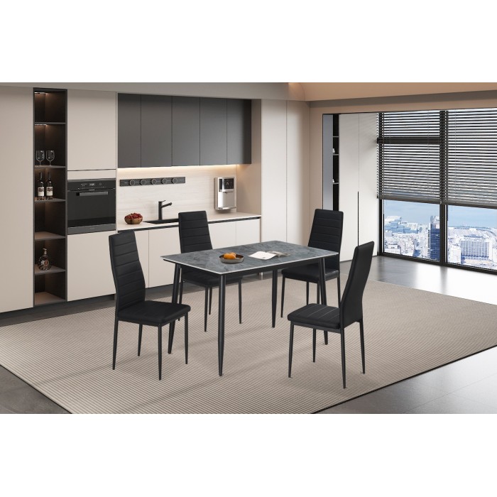 Table à manger GRANVIA – 120x70 cm – Effet ardoise – Structure métal – Design compact et moderne 
