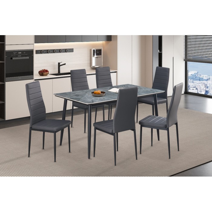 Table à manger GRANVIA – 140x80 cm – Effet ardoise – Structure métal – Style industriel et pratique 