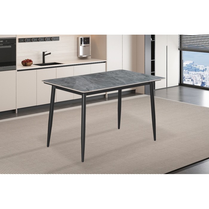 Table à manger GRANVIA – 140x80 cm – Effet ardoise – Structure métal – Style industriel et pratique 