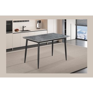 Table à manger GRANVIA – 140x80 cm – Effet ardoise – Structure métal – Style industriel et pratique 