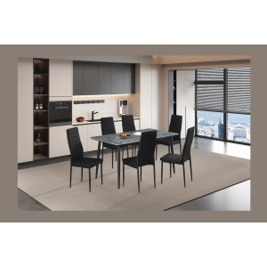 Table à manger GRANVIA – 140x80 cm – Effet ardoise – Structure métal – Style industriel et pratique 