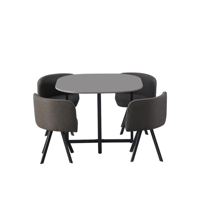 Ensemble table et 4 chaises ORBENA – Coloris gris mat – Table 100x100 cm – Design moderne et compact 