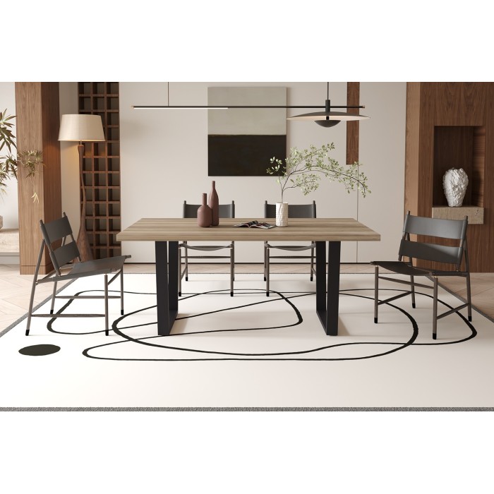 Table à manger ALTONIA – 180x90 cm – Effet bois de manguier – Pieds métal – Design industriel et chaleureux 