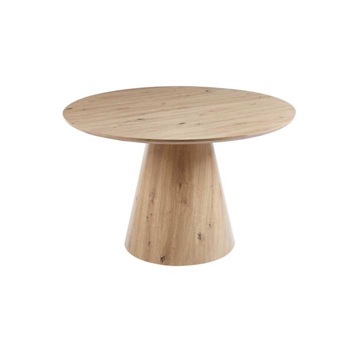 Table à manger SOLENA – Ø120 cm – Coloris chêne vieilli – Design rond – Style contemporain et chaleureux 