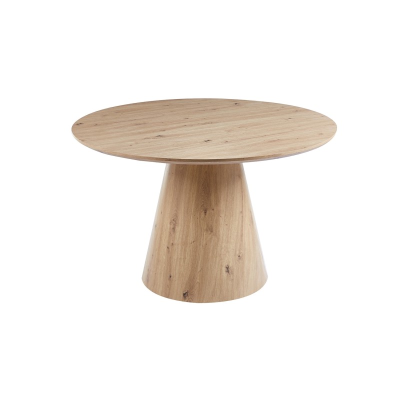 Table à manger SOLENA – Ø120 cm – Coloris chêne vieilli – Design rond – Style contemporain et chaleureux 