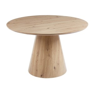 Table à manger SOLENA – Ø120 cm – Coloris chêne vieilli – Design rond – Style contemporain et chaleureux 
