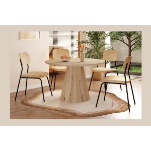Table à manger SOLENA – Ø120 cm – Coloris chêne vieilli – Design rond – Style contemporain et chaleureux 