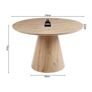 Table à manger SOLENA – Ø120 cm – Coloris chêne vieilli – Design rond – Style contemporain et chaleureux 