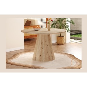 Table à manger SOLENA – Ø120 cm – Coloris chêne vieilli – Design rond – Style contemporain et chaleureux 