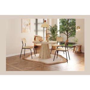 Table à manger SOLENA – Ø120 cm – Coloris chêne vieilli – Design rond – Style contemporain et chaleureux 