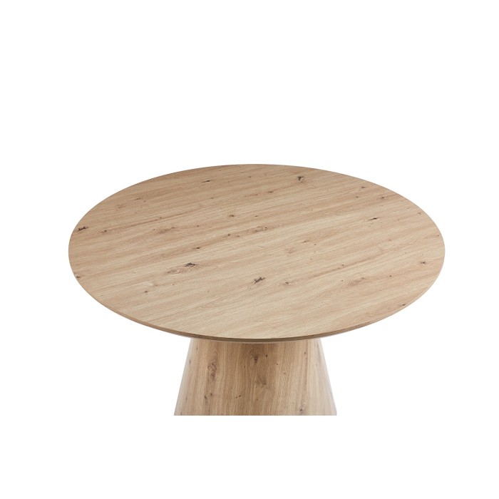 Table à manger SOLENA – Ø120 cm – Coloris chêne vieilli – Design rond – Style contemporain et chaleureux 