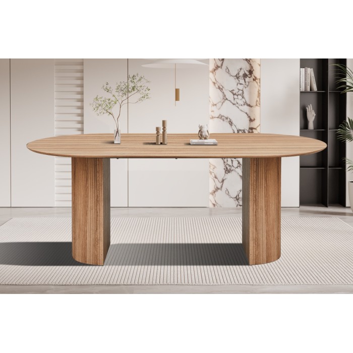 Table à manger VAGOS – 200x100 cm – Coloris chêne vieilli – Plateau MDF  – Design moderne et robuste 