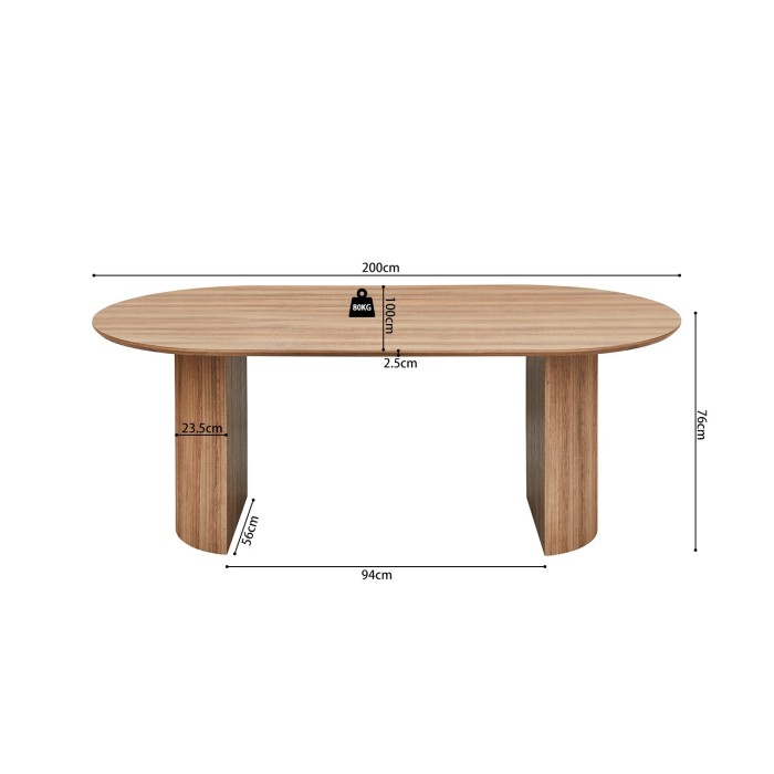Table à manger VAGOS – 200x100 cm – Coloris chêne vieilli – Plateau MDF  – Design moderne et robuste 