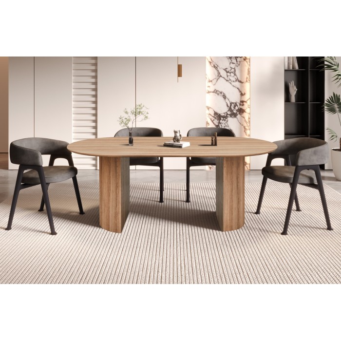 Table à manger VAGOS – 200x100 cm – Coloris chêne vieilli – Plateau MDF  – Design moderne et robuste 