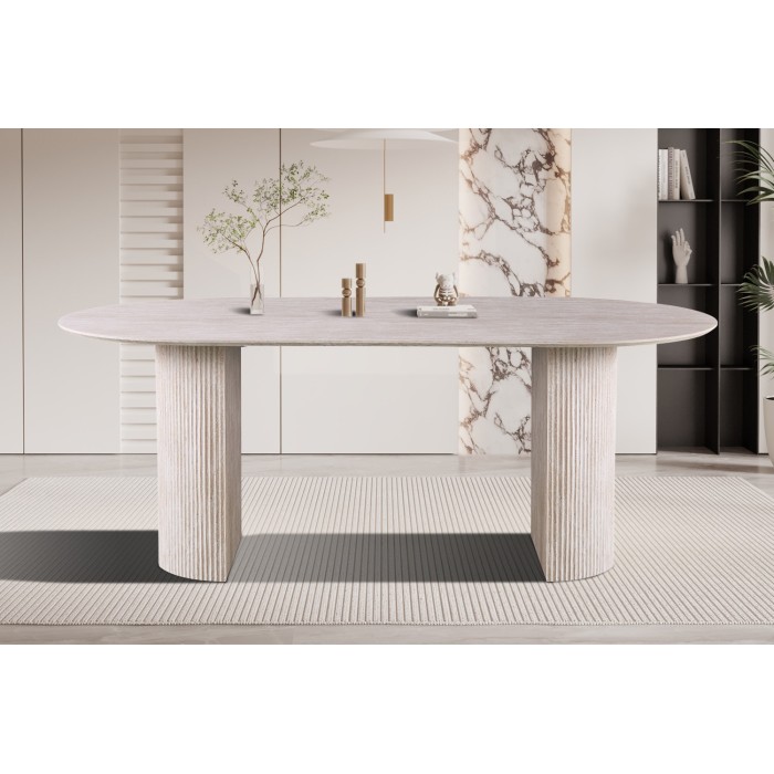Table à manger VAGOS – 200x100 cm – Coloris travertin – Plateau MDF – Design contemporain élégant 