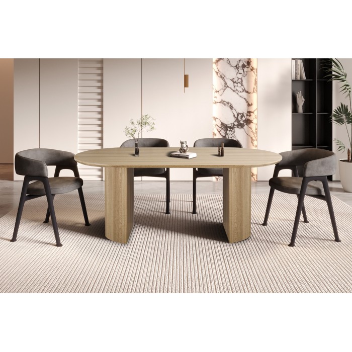 Table à manger VAGOS – 200x100 cm – Coloris chêne naturel – Plateau MDF 3D – Design contemporain et chaleureux 