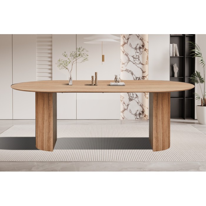 Table à manger VAGOS – 220x110 cm – Coloris chêne vieilli – Plateau MDF  – Design contemporain spacieux 