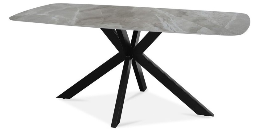 Table à manger ARVENA – 180x90 cm – Coloris pierre marbré – Plateau effet pierre – Design moderne et élégant 