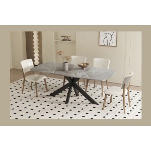 Table à manger ARVENA – 180x90 cm – Coloris pierre marbré – Plateau effet pierre – Design moderne et élégant 