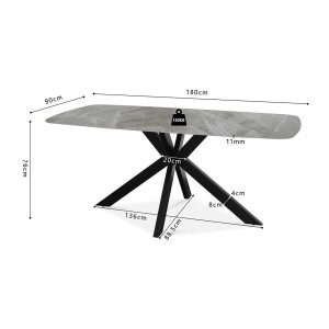 Table à manger ARVENA – 180x90 cm – Coloris pierre marbré – Plateau effet pierre – Design moderne et élégant 