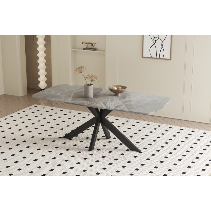 Table à manger ARVENA – 180x90 cm – Coloris pierre marbré – Plateau effet pierre – Design moderne et élégant 