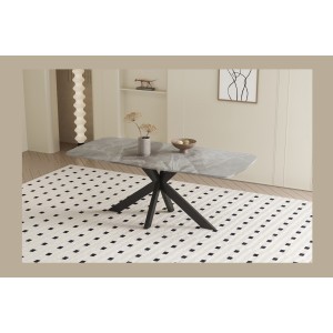 Table à manger ARVENA – 180x90 cm – Coloris pierre marbré – Plateau effet pierre – Design moderne et élégant 