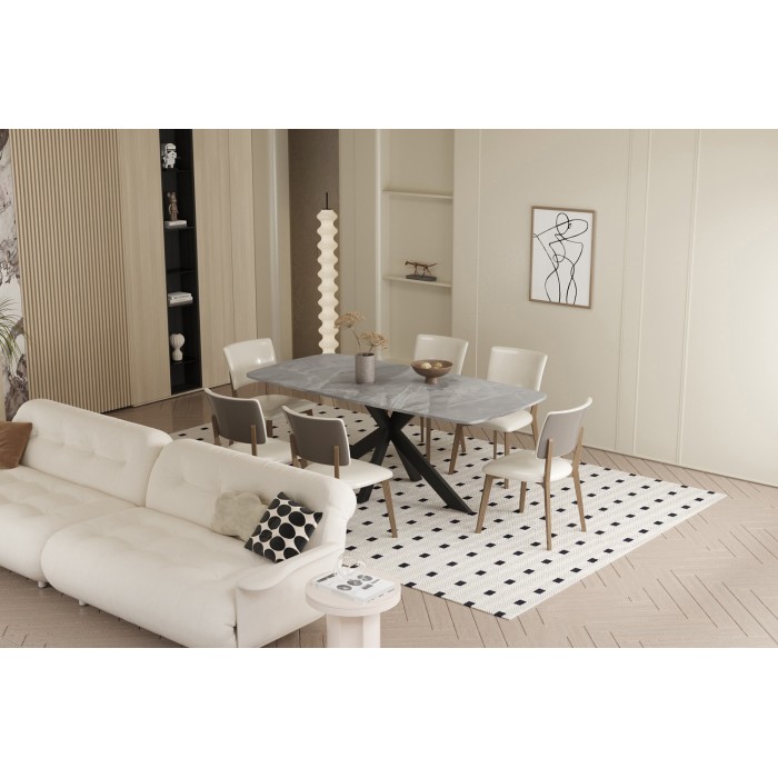 Table à manger ARVENA – 180x90 cm – Coloris pierre marbré – Plateau effet pierre – Design moderne et élégant 