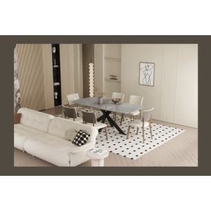 Table à manger ARVENA – 180x90 cm – Coloris pierre marbré – Plateau effet pierre – Design moderne et élégant 