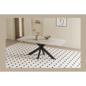 Table à manger ARVENA – 180x90 cm – Coloris pierre marbré beige – Plateau effet pierre – Design élégant et moderne 