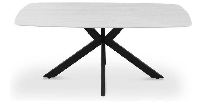 Table ARVENA 180x90 cm – Coloris pierre grise – Table salle à manger design – Plateau effet pierre et métal 