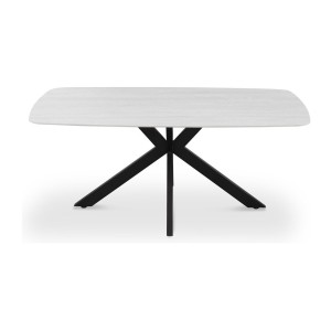 Table ARVENA 180x90 cm – Coloris pierre grise – Table salle à manger design – Plateau effet pierre et métal 