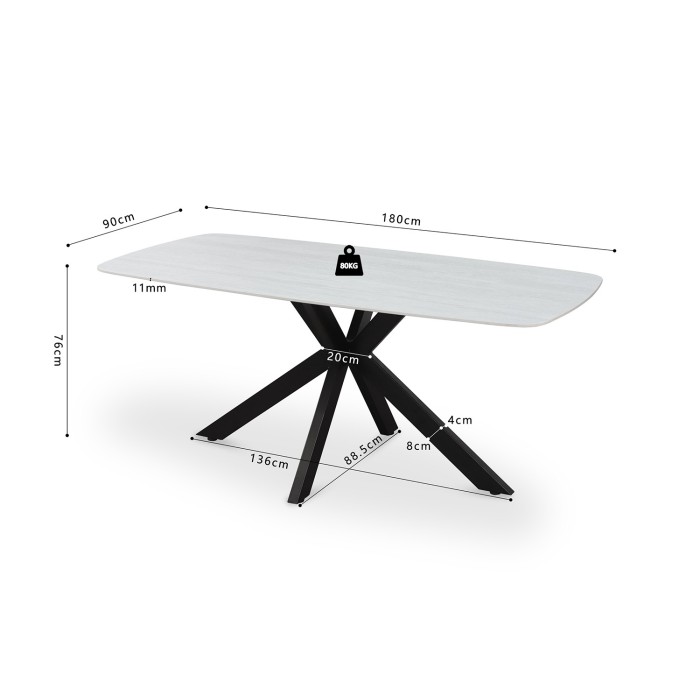 Table ARVENA 180x90 cm – Coloris pierre grise – Table salle à manger design – Plateau effet pierre et métal 