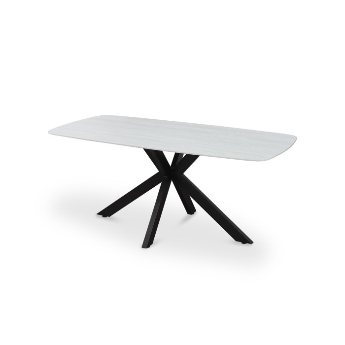 Table ARVENA 180x90 cm – Coloris pierre grise – Table salle à manger design – Plateau effet pierre et métal 
