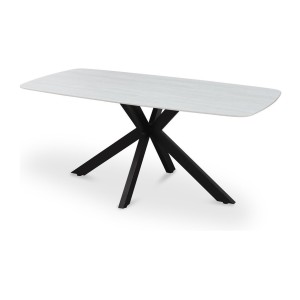 Table ARVENA 180x90 cm – Coloris pierre grise – Table salle à manger design – Plateau effet pierre et métal 