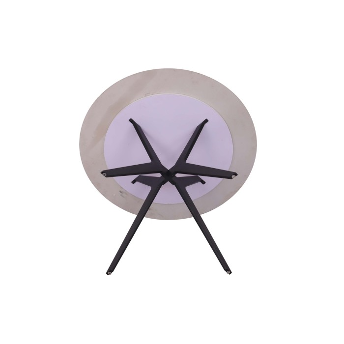 Table à manger ronde ARVENA – 110 cm – Plateau en pierre frittée – Coloris blanc – Design métal élégant 